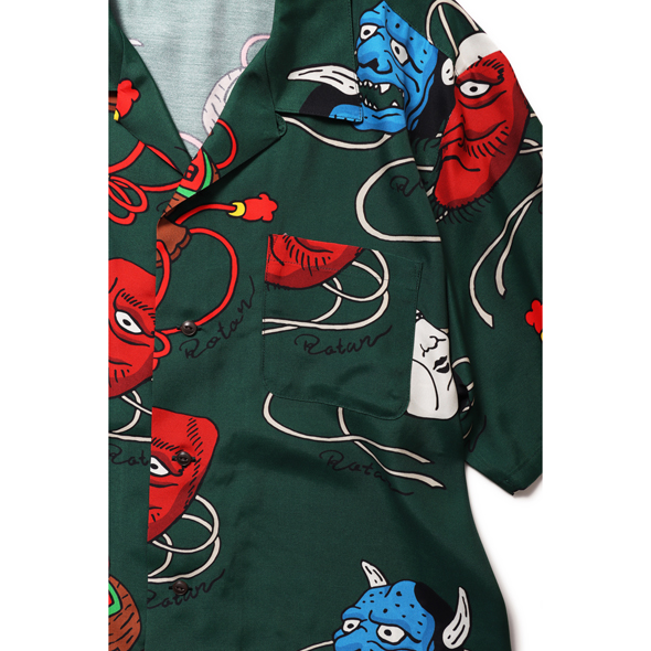 Japanese Mask Textile Aloha Shirt | ROTAR | ローター