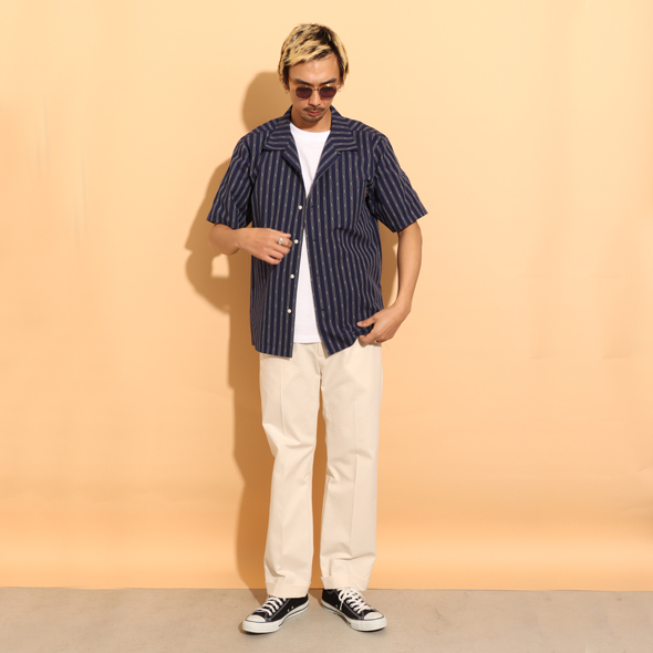 Dobby Striped Open Collar Shirt | ROTAR | ローター